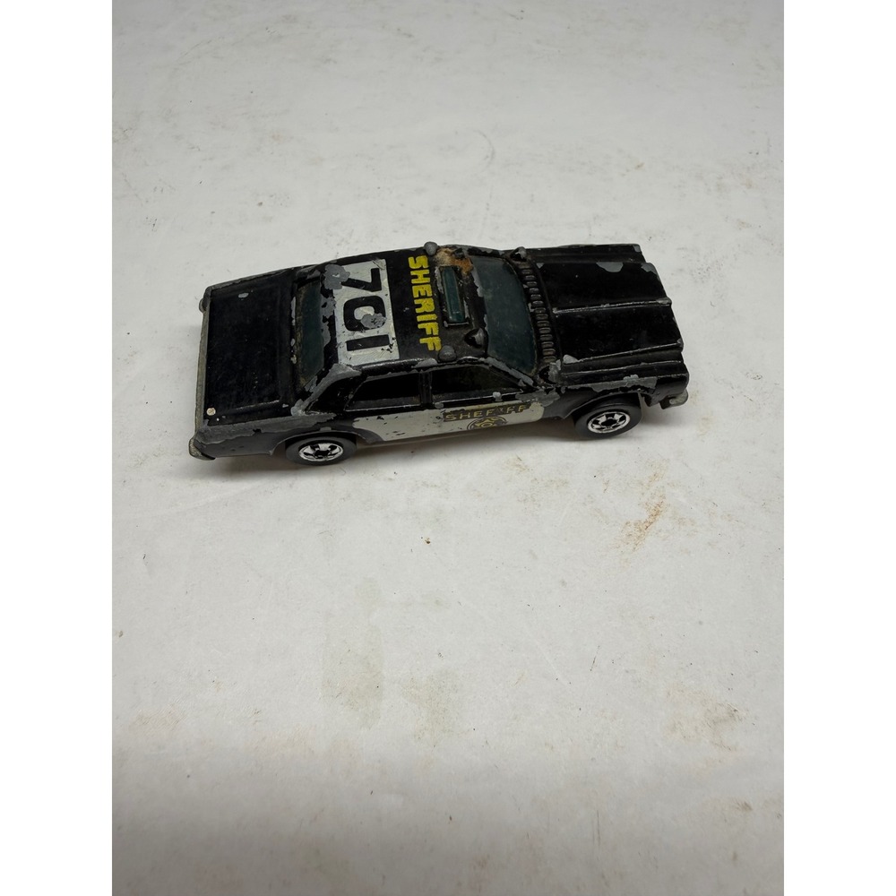 Vintage 1977 Hot Wheels Sheriff Police Cruiser Black White Diecast Car 701